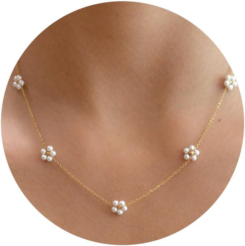 PRTGL Store Pearl Necklace: 14K Gold-Plated/White Gold-plated Pearl Necklace for Women 16.5” + 2” - Image 1